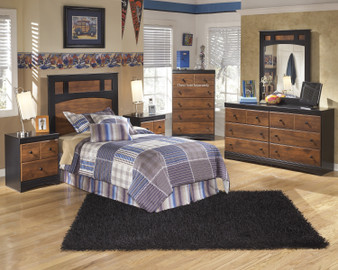 Airwell Casual Dark Brown Color Bedroom Set: Twin Panel Headboard, Dresser, Mirror, Nightstand