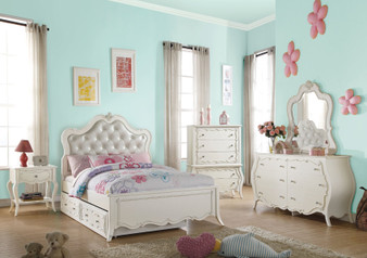 Acme Edalene Pearl White Girl Twin Trundle Bedroom Set