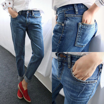 Vintage Distressed Regular Spandex Ripped Jeans Denim washed Boyfriend Jeans