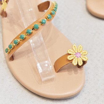 Flat Heel Sandals Sweet Boho Crystal Flowers Sandals