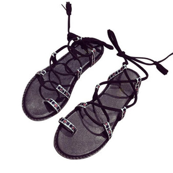 Boho Sandals Flat Lace Up Ladies Flip Flops Nation Style Beach Gladiator Sandal