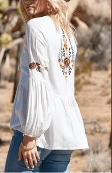 Boho White Embroidery Floral Blouses