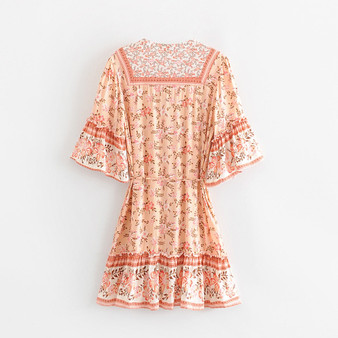 Floral Print Smock Ruffle Sleeve Boho Chic Dress