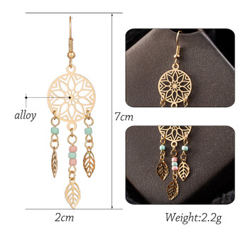 Vintage Ethnic Golden Leaf Dangle Drop Earrings