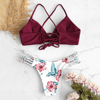 Braided Strap Flower Spaghetti Straps Bikini Set