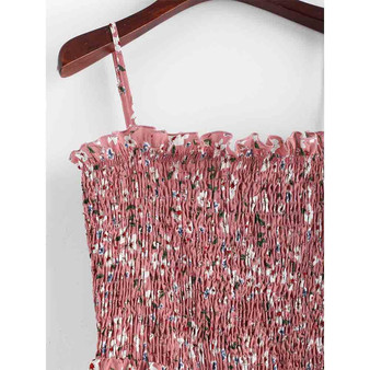 Floral Print Ruffles Cami Dress High Waisted A-Line Dress