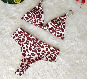 Leopard print women two piece triangle swimwear Bikini