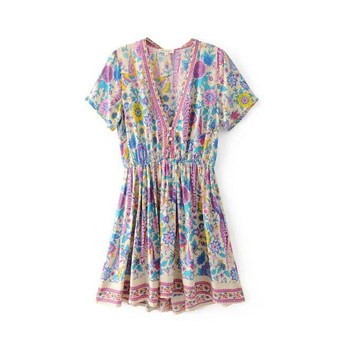 Retro Boho Floral Sashes Print Dress