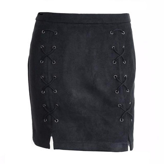 Lace-Up Leather & Suede Pencil Skirt - 2 Colors