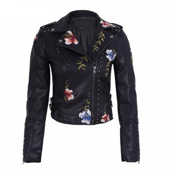 Faux Leather Embroidery Jacket - 3 Colors