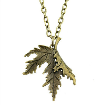 Antique bronze leaf pendant necklace