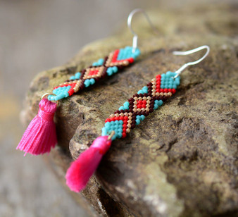 Boho Tassel Earrings Colorful Glass Seed Beads