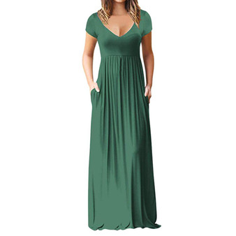 Women's Casual Short Sleeve V-neck Solid Color Tank Long Dress Summer Hot Sale Party Maxi Sundress vestidos For 2019 New Ladies