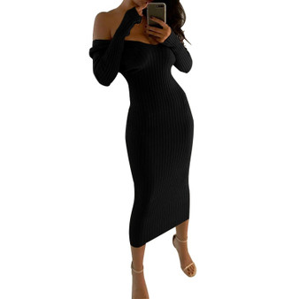 Sexy Rib-knit Off Shoulder Bodycon Maxi Dress