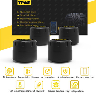 TPMS Car Tire Pressure Monitor System With 4 Sensors For iOS Android Mobile Phone APP Monitoring Alarm