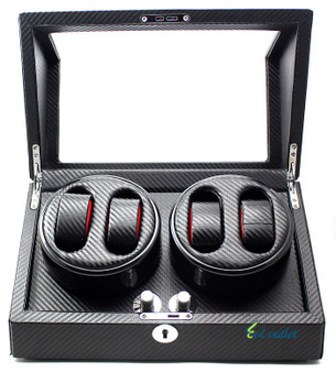 High-End Ultra Quiet Carbon Fiber Watch Winder for 4 Automatic Watches