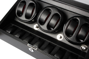 Carbon Fiber Watch Winder for 6 Automatic Watches