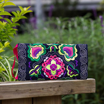 Women's Ethnic Handmade Embroidered Wristlet Clutch Bag Vintage Purse Wallet