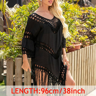INGAGA Sexy Tassel Cover Ups Tunic Swimsuit 2020 Beach Dress Tropical Hollow Out Beachwear Black Backless Summer Swimwear New