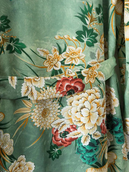 Vintage Floral Print Green Kimono