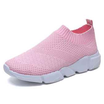 Women Shoes New Flyknit Sneakers Women Breathable Slip On Flat Shoes Soft Bottom White Sneakers Casual