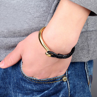 "Rope Chain" Stainless Steel Leather Bracelet