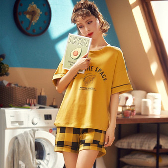 Womens Homewear Cute Cartoon Printed Pajamas Set Casual Short Sleeve T-Shirt Sleepwear Nightwear Set Summer Pyjama For Women Set