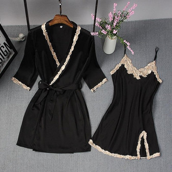 Spring Summer New Women Robe Suit  Bride Wedding 2pcs Kimono Bathrobe Gown Sexy Elegant Nightdress Lady Casual Daily Sleep Dress