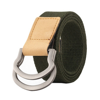 Men's Canvas & Leather Belt w/ Dual Alloy Buckles