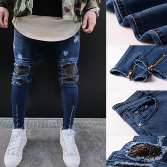 Men's Ripped Slim Fit Blue Denim Jeans