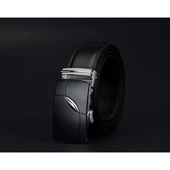 Men's Genuine Black Leather Belt w/ Automatic Alloy Buckle
