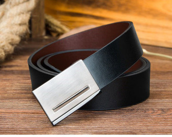 Men's Genuine Leather Belt w/ Plated Buckle