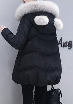 Black Pockets Fur Zipper Long Sleeve Hooded Fashion Coat