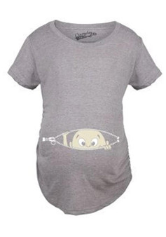 Grey Figure Pattern Round Neck Casual Cotton T-Shirt