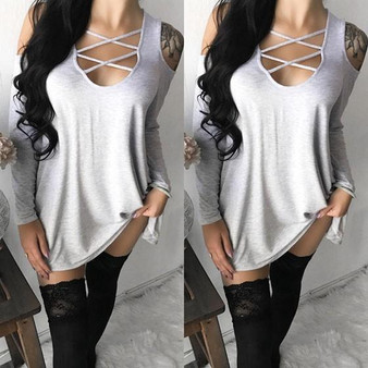 Light Grey Cut Out Tie Back Long Sleeve Casual T-Shirt