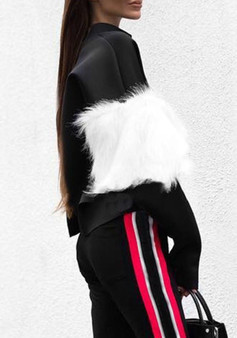 Black Patchwork Fur Sleeve Fashion Pullover Sweatshirt