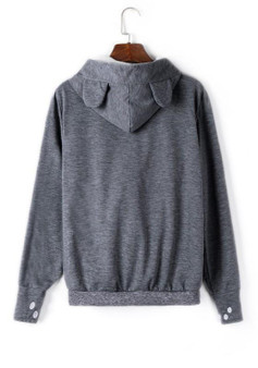 Grey Patchwork Pockets Zipper Drawstring Hooded Long Sleeve Cute Sweatshirt