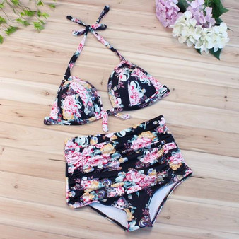 Black Floral 2-in-1 Condole Belt Tie Back Slim Swimwear