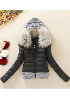 Black Patchwork Zipper Pockets Long Sleeve Padded Coat