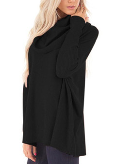 Black Oversize Long Sleeve Cowl Neck Casual Pullover Sweater