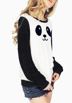 Black And White Patchwork Panda Print Cute Pullover Sweatshirt