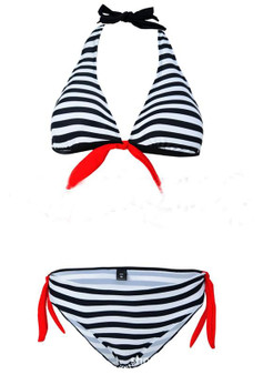 Black Striped 2-in-1 Bow Irregular Fashion Cute Swimwear