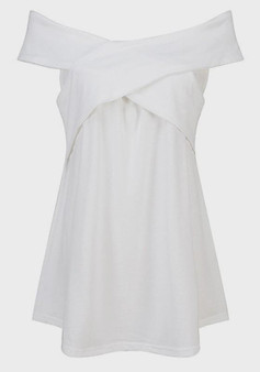White Irregular Boat Neck Short Sleeve Casual T-Shirt