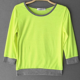 Green Plain Irregular Round Neck Long Sleeve Casual T-Shirt
