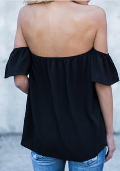 Black Ruffle Off Shoulder Backless Going out Casual Blouse