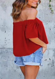 Red Pleated Off Shoulder Backless Casual Going out Blouse