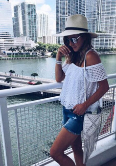 White Cut Out Lace Boat Neck Sweet T-Shirt