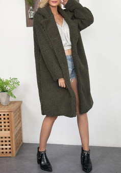 Army Green Pockets Turndown Collar Long Sleeve Fashion Winter Coat