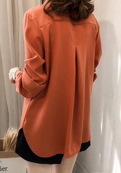 Orange Single Breasted Turndown Collar Elegant Office Worker/Daily Blouse