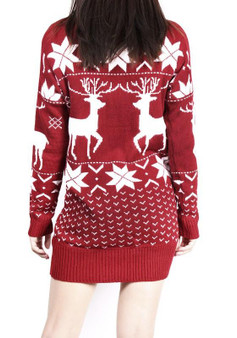 Red Deer Print Round Neck Long Sleeve Cute Christmas Pullover Sweater